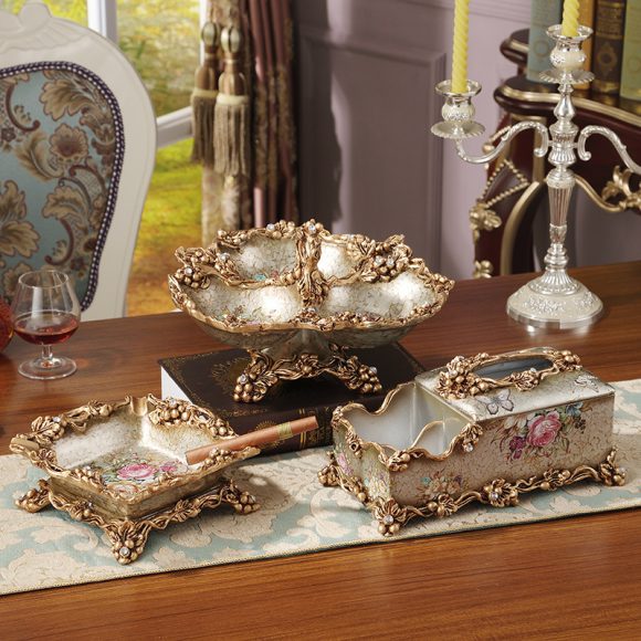 European-style Fruit Plate Three-piece Coffee Table Decoration Ashtray Tissue Box Set - Image 3