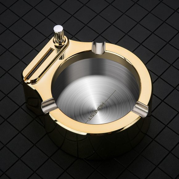 Large Cigarette Ashtray With Permanent Match Lighter Fancy Metal Ash Tray Set For Weed Cool Ashtrays For Cigars Outdoor Indoor Decor In Home Office - Image 4