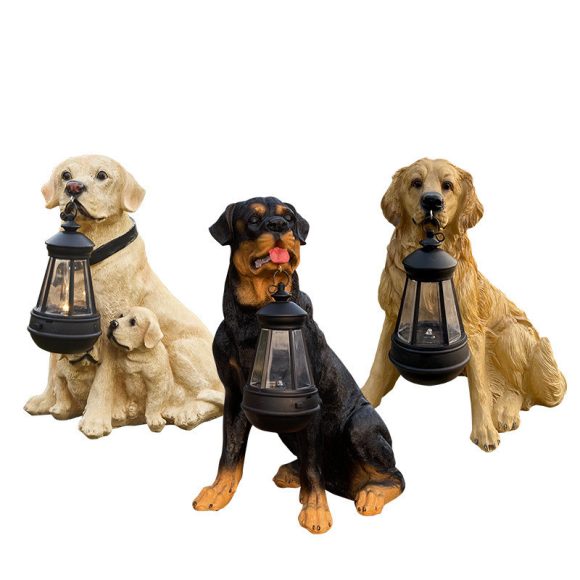 LED Solar Light Dog Lantern Sculpture Resin Craft Ornament Home Porch Decor Garden Solar Powered LED Light Dog Statues - Image 4