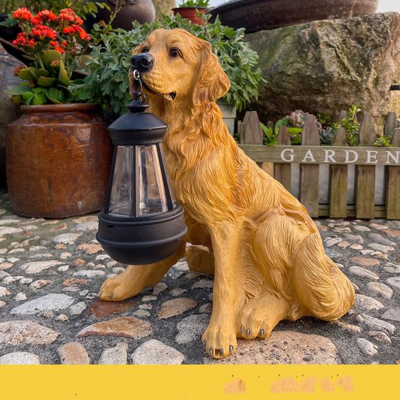 LED Solar Light Dog Lantern Sculpture Resin Craft Ornament Home Porch Decor Garden Solar Powered LED Light Dog Statues - Image 3