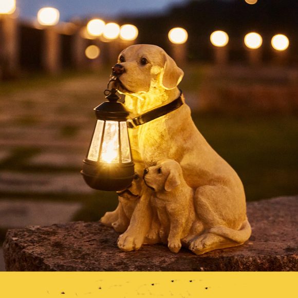 LED Solar Light Dog Lantern Sculpture Resin Craft Ornament Home Porch Decor Garden Solar Powered LED Light Dog Statues - Image 2