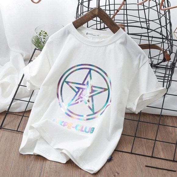 Boys'' Short Sleeve T-shirt  Net Red Laser Reflective Cub Children''s Top Fashion - Image 2