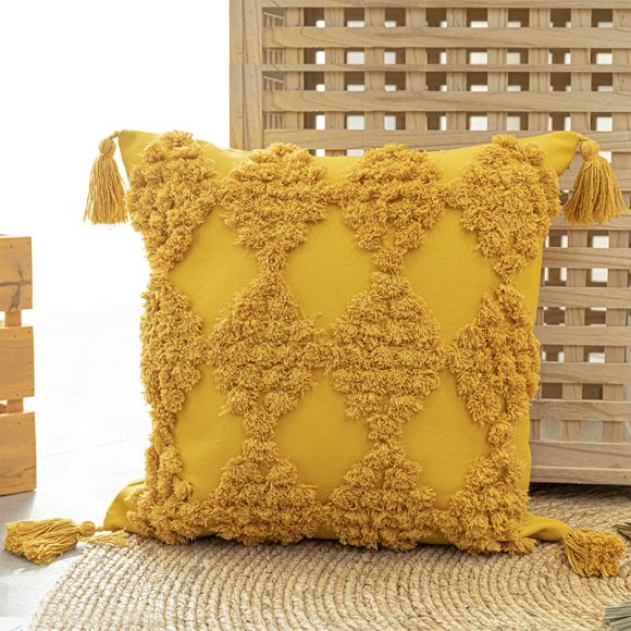 Home Furnishing Tufted Throw Pillow With Tassels Sofa Pillow Cushion - Image 5