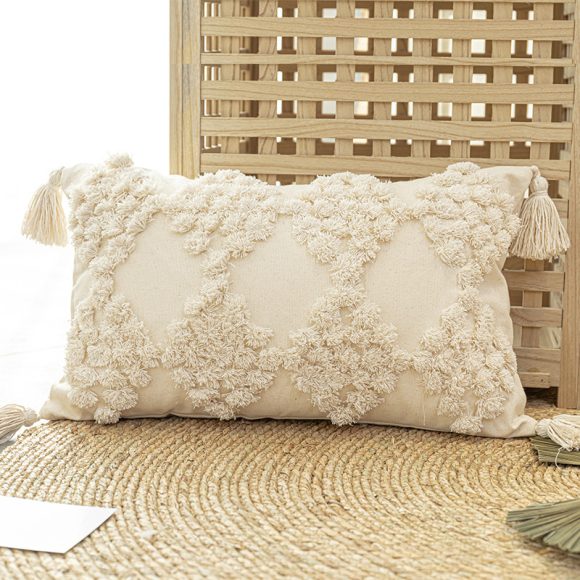Home Furnishing Tufted Throw Pillow With Tassels Sofa Pillow Cushion - Image 4