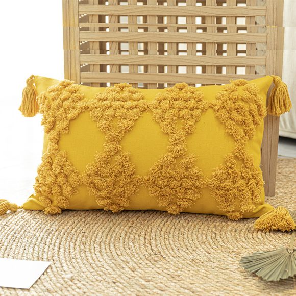 Home Furnishing Tufted Throw Pillow With Tassels Sofa Pillow Cushion - Image 2