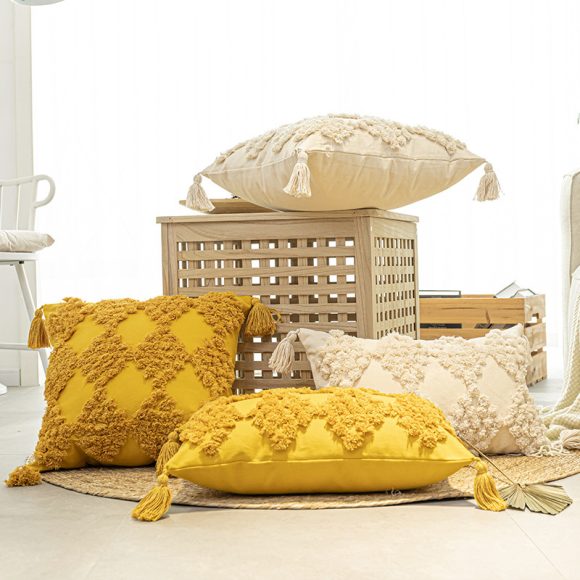 Home Furnishing Tufted Throw Pillow With Tassels Sofa Pillow Cushion - Image 3