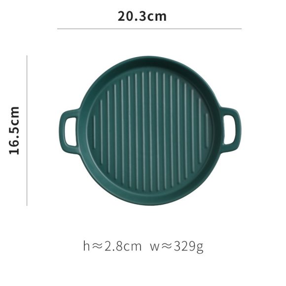 Binaural Baking Tray Pizza Tray Round Dish Plate Dish Creative Oven Ceramic Net Celebrity Tableware Microwave Flat Plate - Image 5