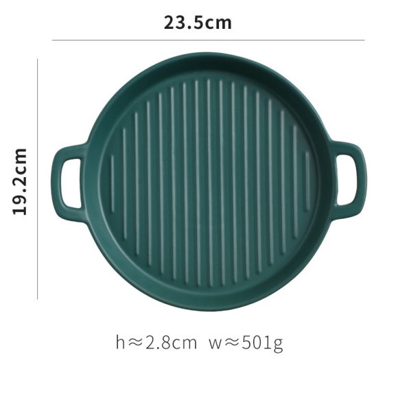 Binaural Baking Tray Pizza Tray Round Dish Plate Dish Creative Oven Ceramic Net Celebrity Tableware Microwave Flat Plate - Image 4