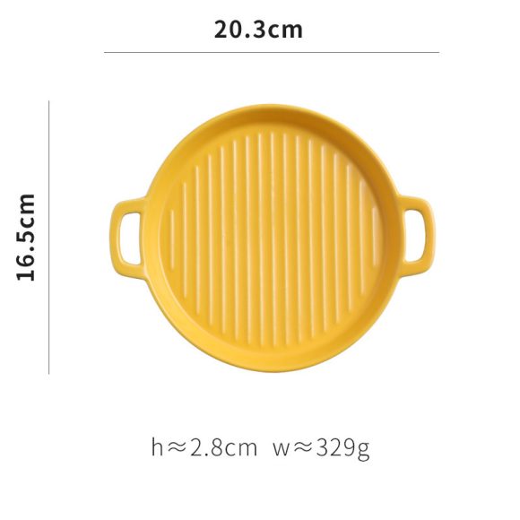Binaural Baking Tray Pizza Tray Round Dish Plate Dish Creative Oven Ceramic Net Celebrity Tableware Microwave Flat Plate - Image 9
