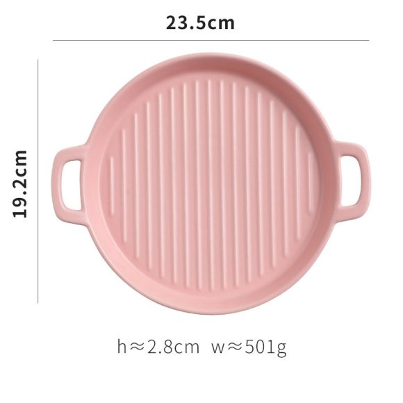 Binaural Baking Tray Pizza Tray Round Dish Plate Dish Creative Oven Ceramic Net Celebrity Tableware Microwave Flat Plate - Image 2