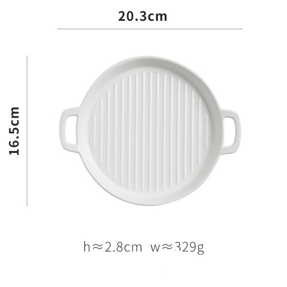 Binaural Baking Tray Pizza Tray Round Dish Plate Dish Creative Oven Ceramic Net Celebrity Tableware Microwave Flat Plate - Image 7