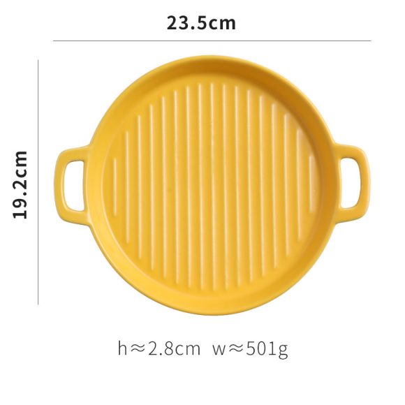 Binaural Baking Tray Pizza Tray Round Dish Plate Dish Creative Oven Ceramic Net Celebrity Tableware Microwave Flat Plate - Image 8