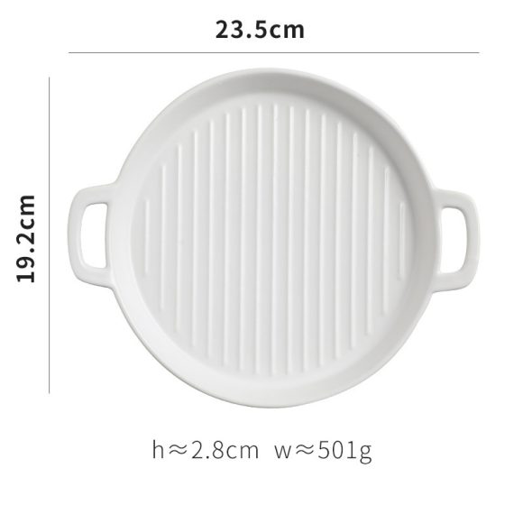 Binaural Baking Tray Pizza Tray Round Dish Plate Dish Creative Oven Ceramic Net Celebrity Tableware Microwave Flat Plate - Image 6