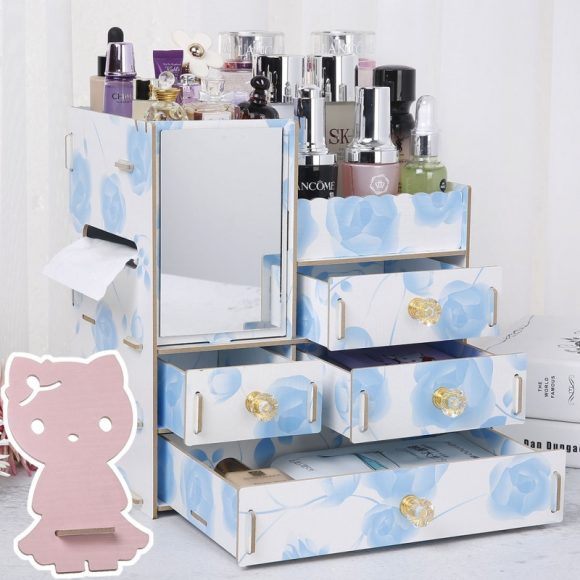 Wooden Tabletop Cosmetic Storage Box Cosmetic Box Wooden Jewelry Storage Drawer Type Storage Box - Image 9