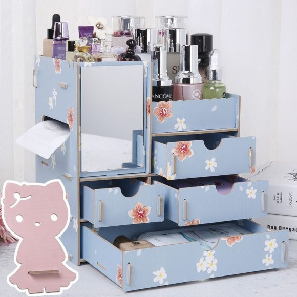 Wooden Tabletop Cosmetic Storage Box Cosmetic Box Wooden Jewelry Storage Drawer Type Storage Box - Image 5