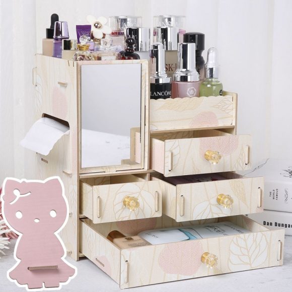Wooden Tabletop Cosmetic Storage Box Cosmetic Box Wooden Jewelry Storage Drawer Type Storage Box - Image 10
