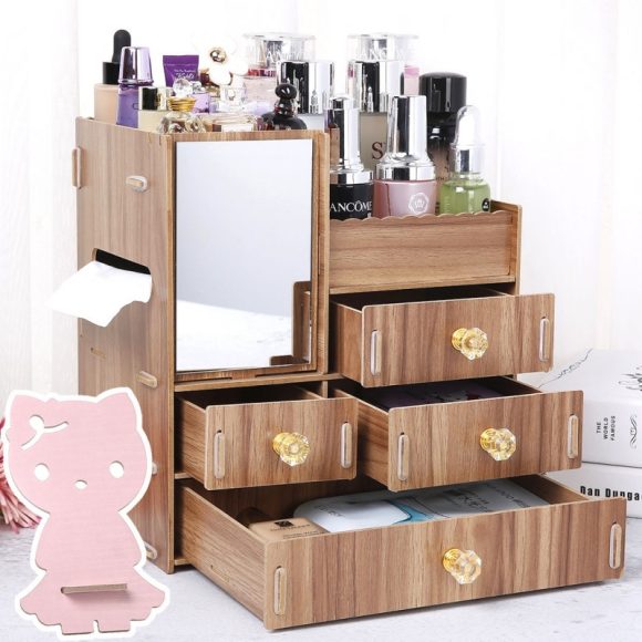 Wooden Tabletop Cosmetic Storage Box Cosmetic Box Wooden Jewelry Storage Drawer Type Storage Box - Image 6