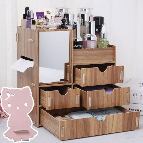 Wooden Tabletop Cosmetic Storage Box Cosmetic Box Wooden Jewelry Storage Drawer Type Storage Box - Image 3