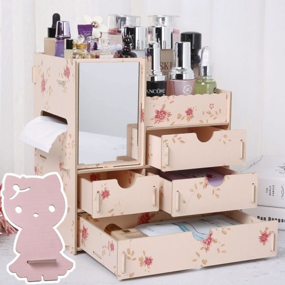 Wooden Tabletop Cosmetic Storage Box Cosmetic Box Wooden Jewelry Storage Drawer Type Storage Box - Image 8