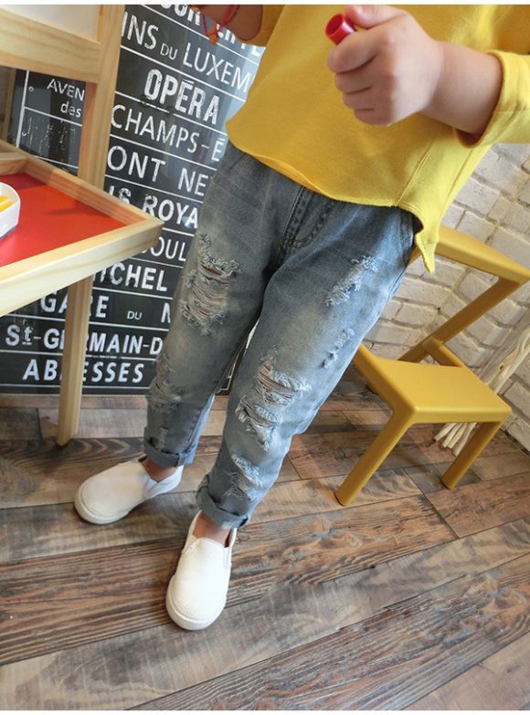 New Korean Style Boys Ripped Trousers - Image 3
