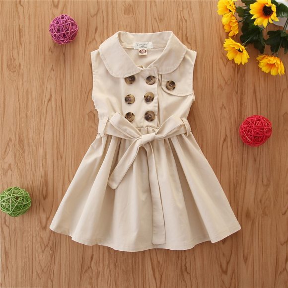 Summer Toddler Baby Girl Dress Kids Princess Casual Sleeveless Sash Button Party A-Line Dress Children Clothing 1-6Y - Image 4