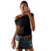 Personality Street Simple Graceful Solid Color Diagonal Collar Top For Women - Image 7