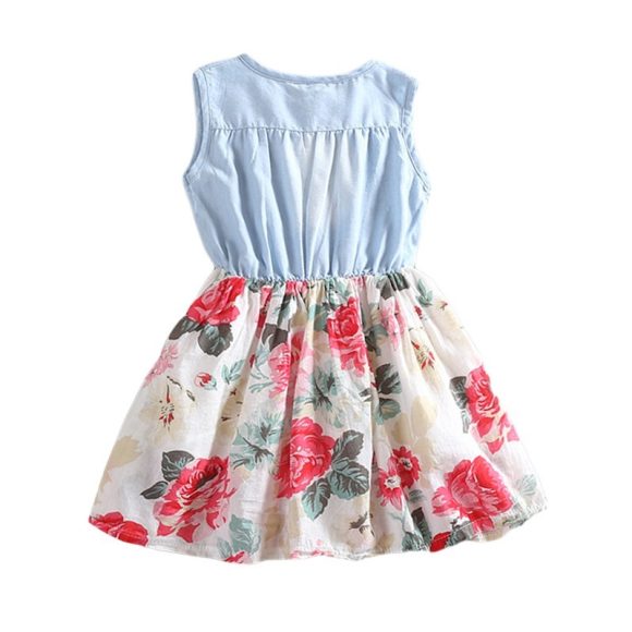 Summer Children Sleeveless Girl Denim Floral Dresses - Image 4