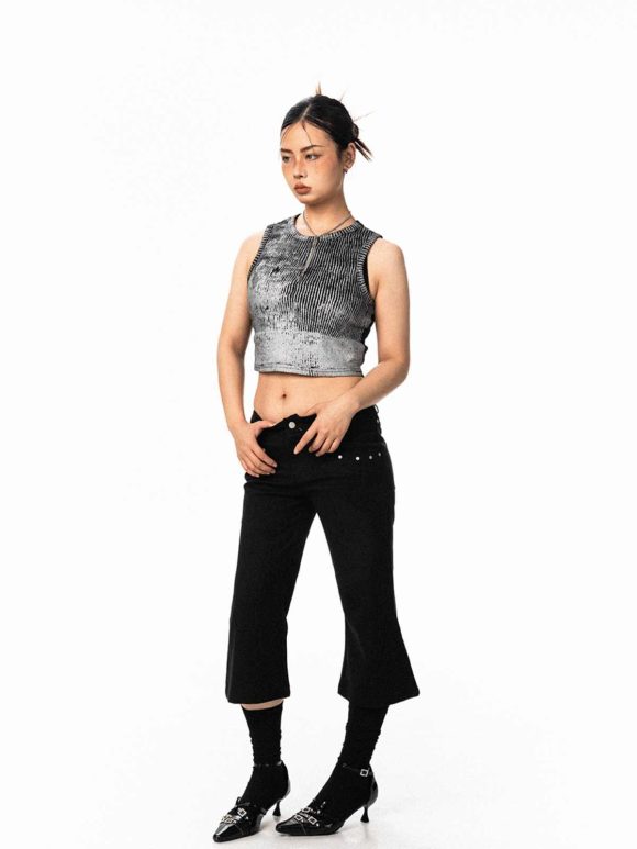 Women's Black Rivet Skinny Jeans Loose Straight Flare Pants - Image 3