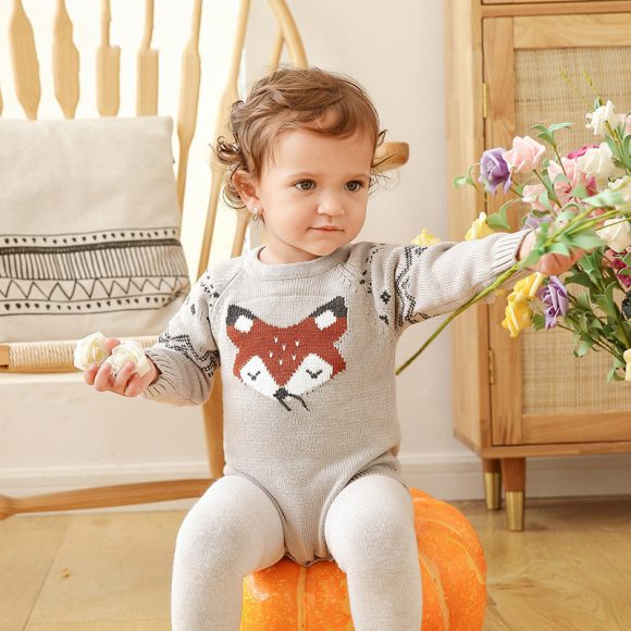 Autumn and Winter Long-Sleeved Fox One-Piece Triangle romper - Image 2