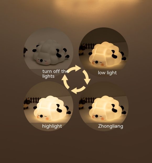 Cute Silicone Night Lights Sheep Cartoon Bedroom Lamp For Children's Room Decor Rechargeable Timing Dimming Sleep Night Light - Image 2