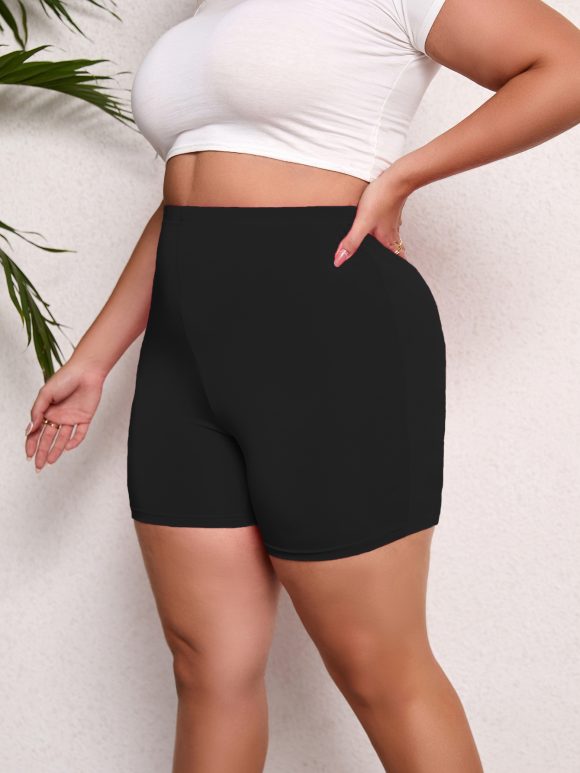 Plus Size High Waist Lift Hip Solid Color Skinny High Elastic Bottom Sports Women's Shorts - Image 5