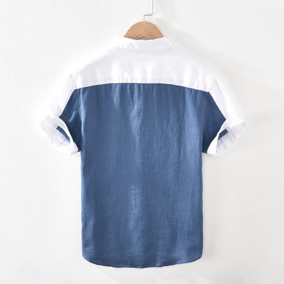 Men's Patchwork Linen Short Sleeve Shirt - Image 3