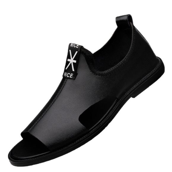 Toed First Layer Cowhide Sandals Men's Bag Heel Side Empty Leather Beach Non-slip Wear-resistant - Image 6