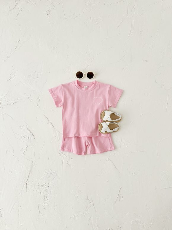 Heart Printing Short Sleeve Suit Korean Style Baby Boys' And Girls' Clothing Two-piece Set - Image 9