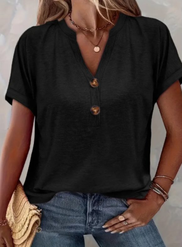 Women's Solid Color Button Short Sleeved Shirt - Image 3
