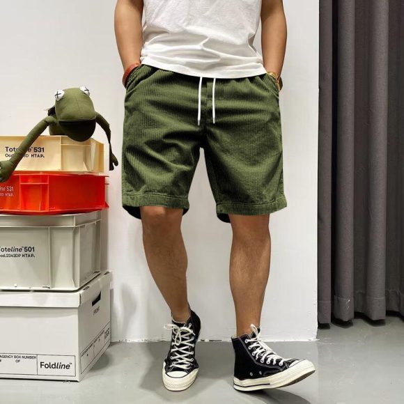 Men's Cargo Shorts Summer Vintage Corduroy Drawstring Pants With Pockets - Image 9