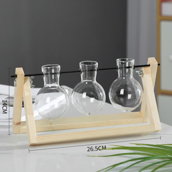 Swing Wooden Stand Hydroponic Plant Container Glass Vase - Image 8