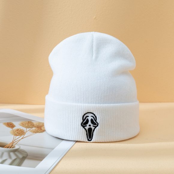 Halloween Dark Embroidered Ghost Face Skeleton Head Fashion Autumn And Winter Warm Fashion Men's And Women's Knitted Hat - Image 4