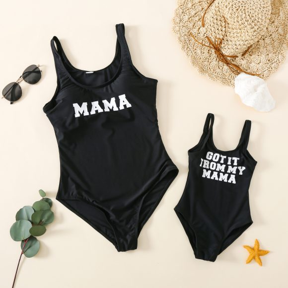 European and American words mother and child swimsuit beach swimsuit - Image 2