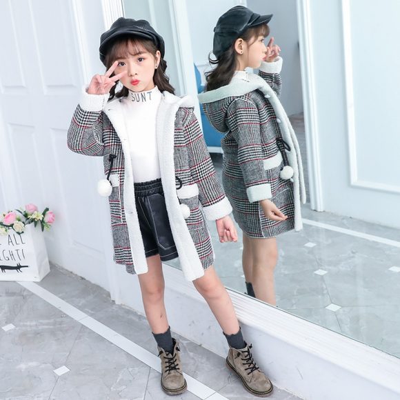 new foreign gas plus velvet jacket thick medium and large children Korean version of the coat woolen coat - Image 4