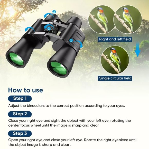 180x100 High Power Military Binoculars Day Night Vision Compact Waterproof Binoculars For Bird Watching Hunting Travel Football Games Stargazing With Carrying Case And Strap - Image 3