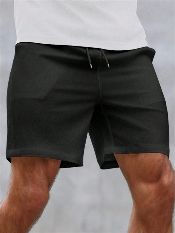 Drawstring Elastic Waist Breathable Solid Color Beach Shorts - Image 3