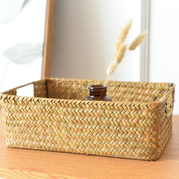Straw Woven Rectangular Storage Baskets, Finishing Baskets, Woven Bamboo Baskets, Storage Baskets - Image 5