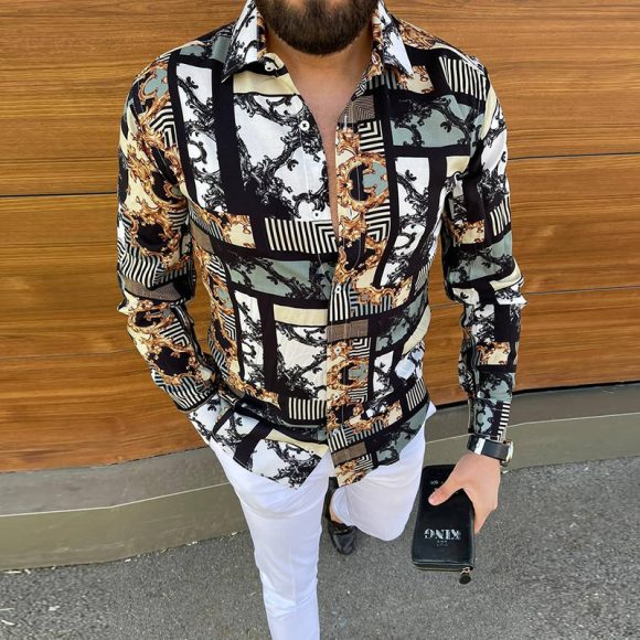 Printed Long Sleeve Slim Fit Men's Shirt - Image 5