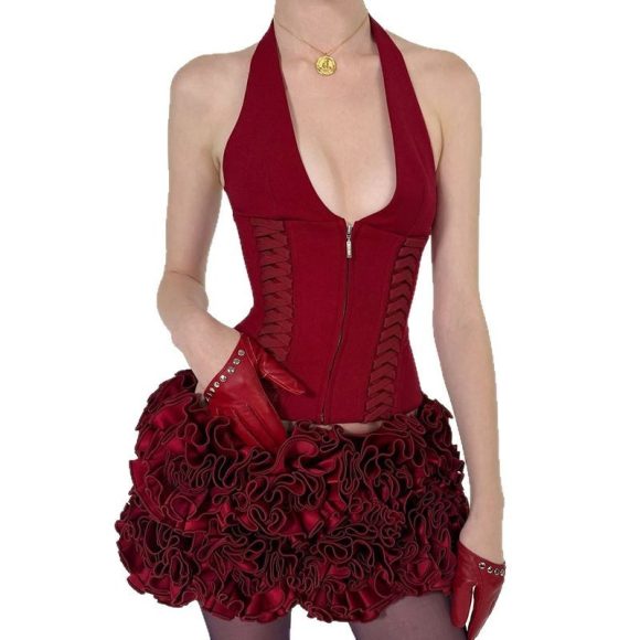 Lace-up Hot Girl Halterneck Vest Deep Sexy Short Top - Image 6
