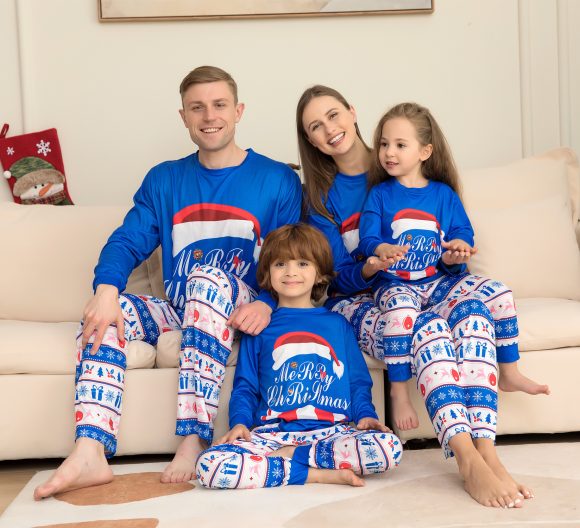 Matching Family Pajamas Sets Christmas PJ's Letter Print Top And Plaid Pants Jammies Sleepwear - Image 5