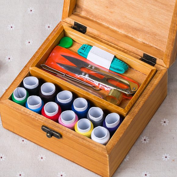 Needle Money Box Household Portable Sewing Needlework Student Dormitory Small Wooden Box Sewing Sewing Kit Hand-Stitched - Image 5