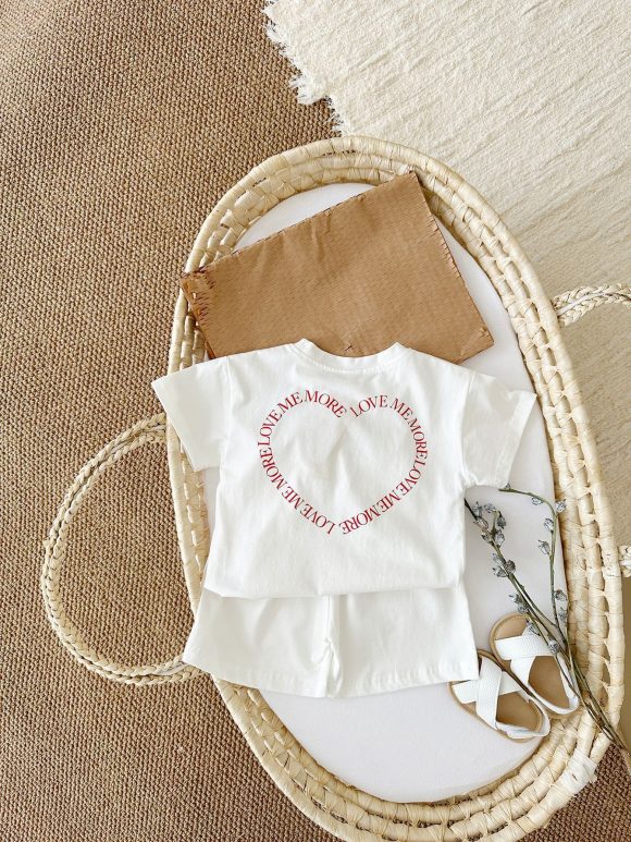 Heart Printing Short Sleeve Suit Korean Style Baby Boys' And Girls' Clothing Two-piece Set - Image 7
