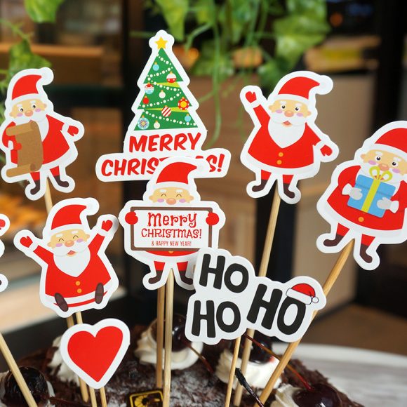 9 Piece Set Of Cartoon Santa Claus Cake Card Decoration - Image 5