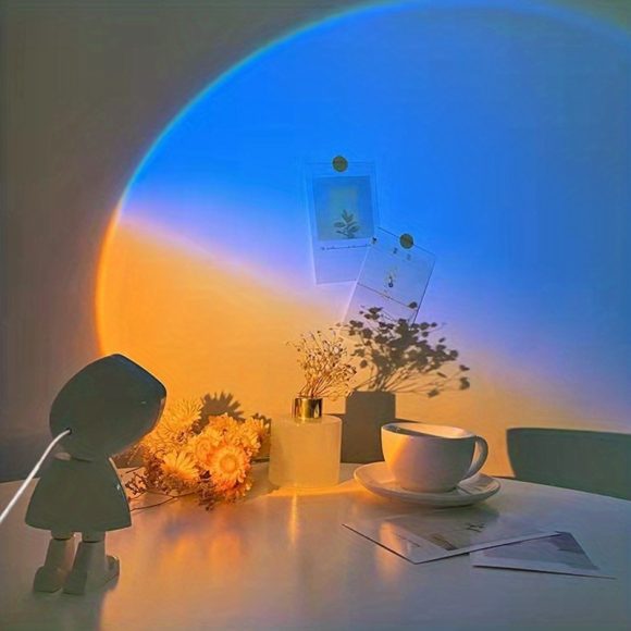 Rainbow Sunset Light Projector Lamp Atmosphere Led Night Light Romantic Mood Light Projector For Home Room Background Wall Decor Cute Robot Night Light Perfect For Home Decor - Image 4